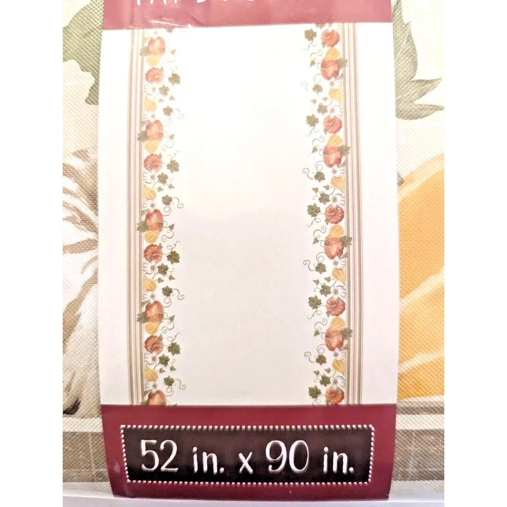 Autumn Comforts Harvest Tablecloth Pumpkins Gourds 52 x 90-in PEVA Dining NEW